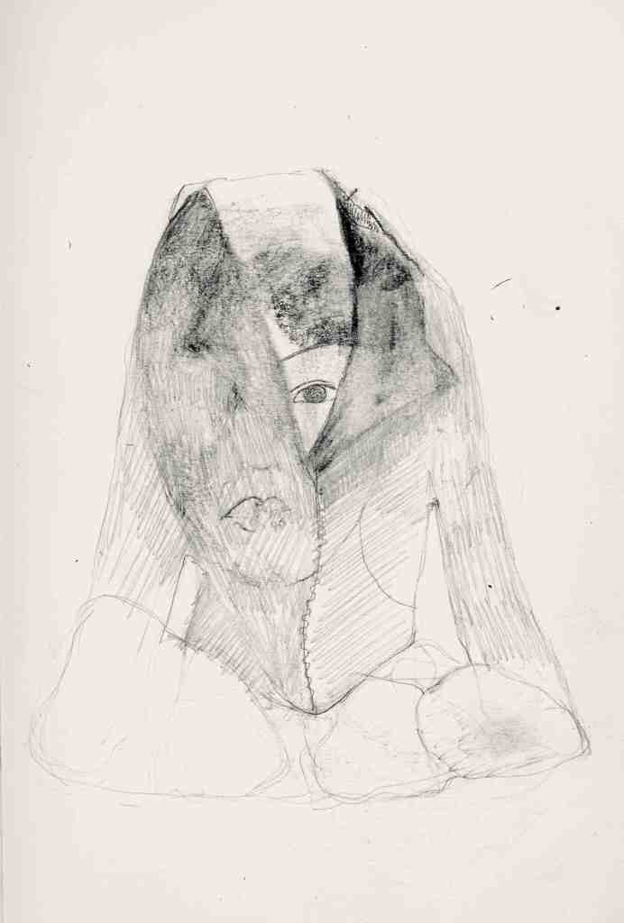Camouflée, 2023, Crayon graphite sur papier, 40 x 30 cm